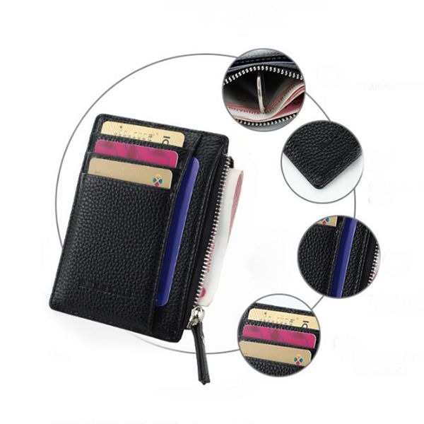

wallets 1 pc small men wallet women zipper coin pocket ultra thin mini leather card holders 8 slots purse 6 colors, Red;black