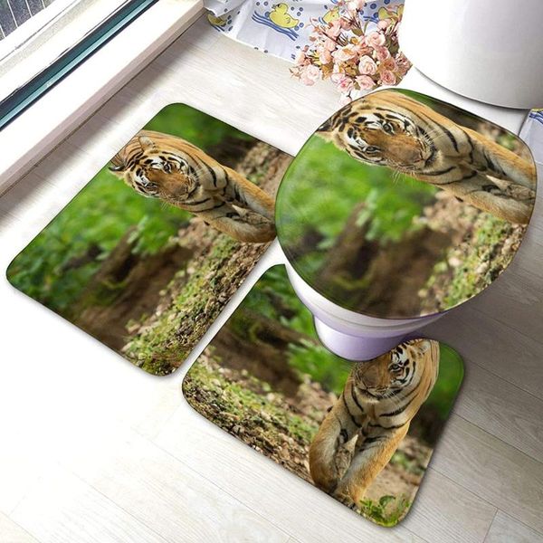 

bath mats tiger-walking-hd 3 piece set non-slip rug mat shower and toilet covert