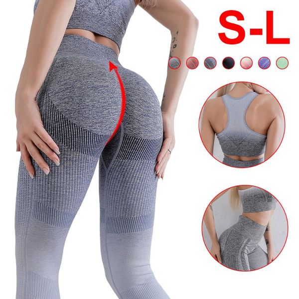 

gym clothing 2 piece workout set women seamless yoga outfits high waist leggings push up bra fitness sports activewear tracksuit, Gray