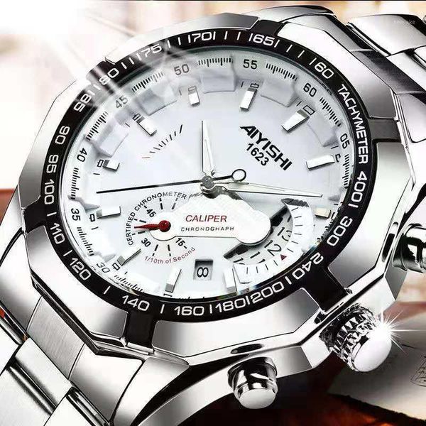 

wristwatches waterproof quartz wrist watches for men gentleman style luminous hands complete calendar stainless steel formal business, Slivery;brown