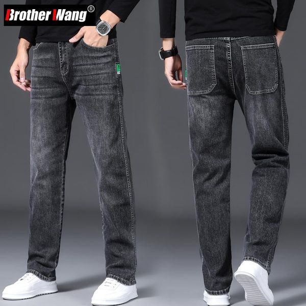 

men's jeans brother wang plus size 42 44 regular fit autumn fashion casual stretch denim pants male brand clothing, Blue