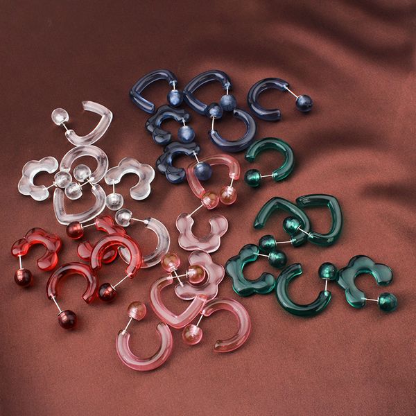 

s925 silver needle acrylic color earrings transparent flower love small cold wind