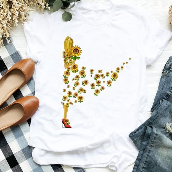 

women lady floral sunflower summer autumn fashion 90s print t tee womens tshirt for female shirt clothes graphic t-shirt, White