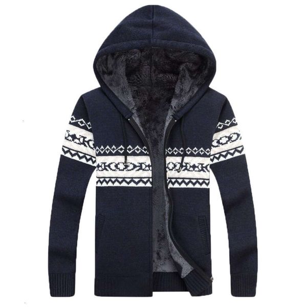 

men's knitted hoodie casual loose zipper cardigan plush sweater, White;black