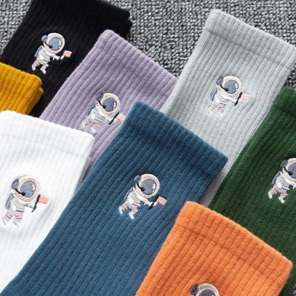 

socks & hosiery funny mars astronaut embroidered women fashion happy cotton solid warm autumn winter for men, Black;white