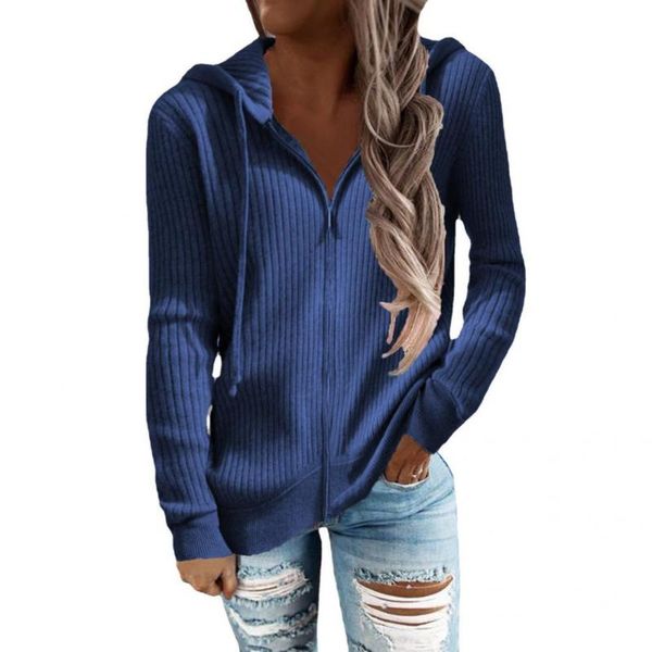 

women's hoodies & sweatshirts stylish solid color ribbing hoodie knitted sweatshirt lady, Black