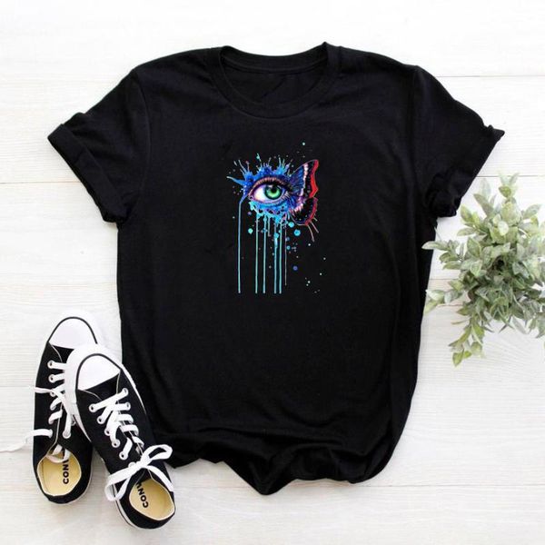 

women's t-shirt beautiful butterfly and eyes women tee o-neck short sleeve aesthetic printing graphic t shirt harajuku clothes, White