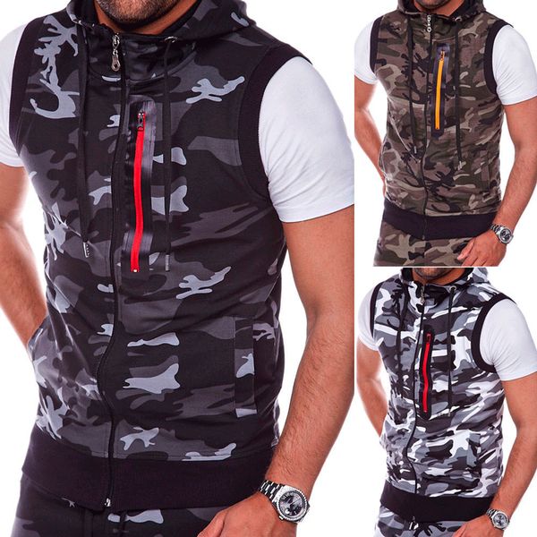 

2021 new 3 colour military sleeveless sweatshirt men leisure hooded zipper vest fashion camouflage tank soldier army combat jacket jloq, White;black