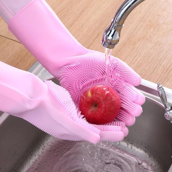 

disposable gloves kitchen silicone cleaning magic dishwashing for household scrubber rubber