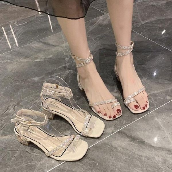 

sandals one word buckle sweet wind square heel simple solid color ladies summer casual open-toed roman elegant., Black