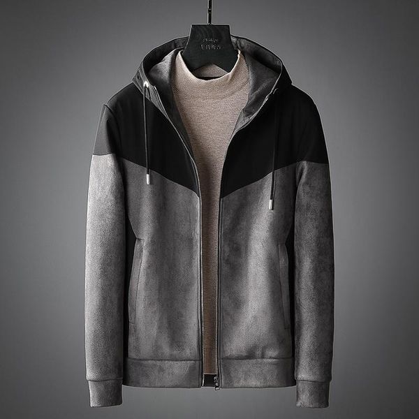 

men's jackets 2021 winter warm white duck down jacket young non ironing comfortable deerskin plush thickened hooded leisure, Black;brown