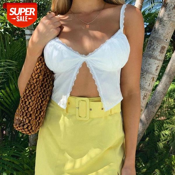 

wannathis white lace up front split camis crop women v-neck sleeveless backless summer vacation short cropped ruched #yb2n