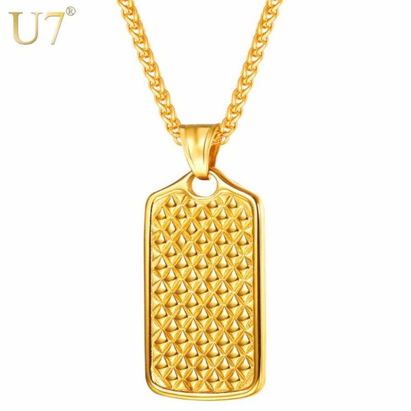 

pendant necklaces u7 necklace rhombus grid tag stainless steel & chain gold/black color christmas gift for men jewelry p1140, Silver
