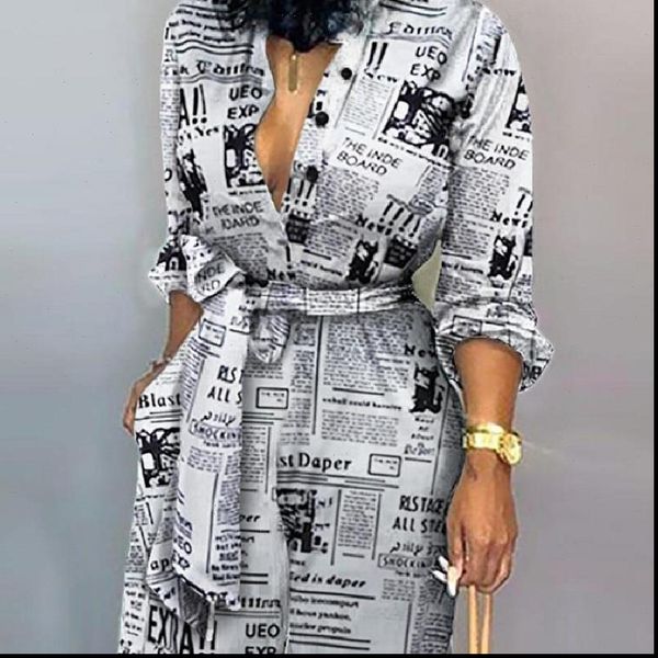 

office lady fashion newspaper print lace up jumpsuits full sleeve autumn rompers high waist wide leg pants temperament overall, Black;white