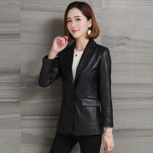 

long term stock] haining leather women's new sheepskin blazer in autumn 2021 w, Black