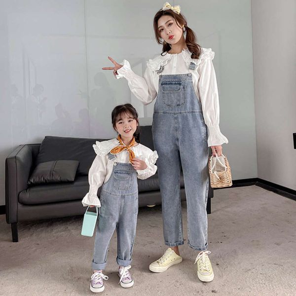 

mother daughter denim shirt and trousers set, Blue
