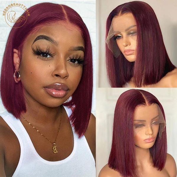 

lace wigs red bob front wig 13x4 colored human hair frontal ombre 1b/27 honey blonde ginger burgundy 99j short, Black;brown