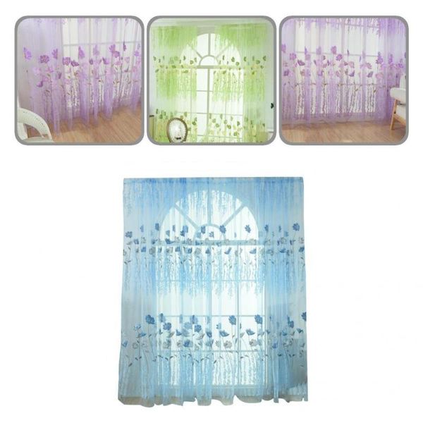 

curtain & drapes washable 4 colors floral leaf voile grommet sheer for bedroom