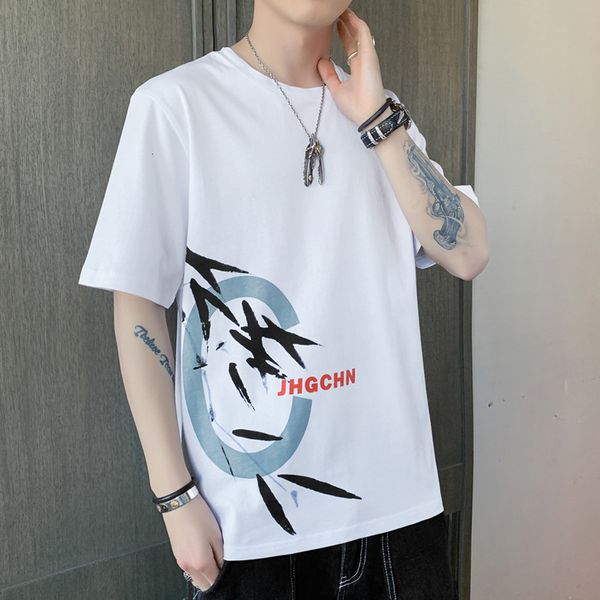 

cake 2021 summer new simple korean fashion style young men's lovers t-shirt, White;black