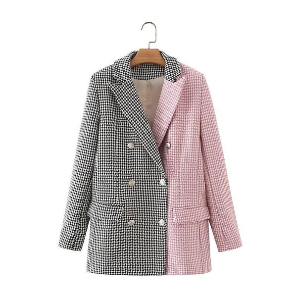 

women's suits & blazers autumn blazer suit retro houndstooth color matching double-breasted jacket 2021 womens high street, White;black