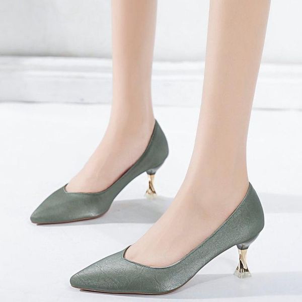 

dress shoes 2021 small fresh pointed spring and autumn high heels thin heel single solid color, Black