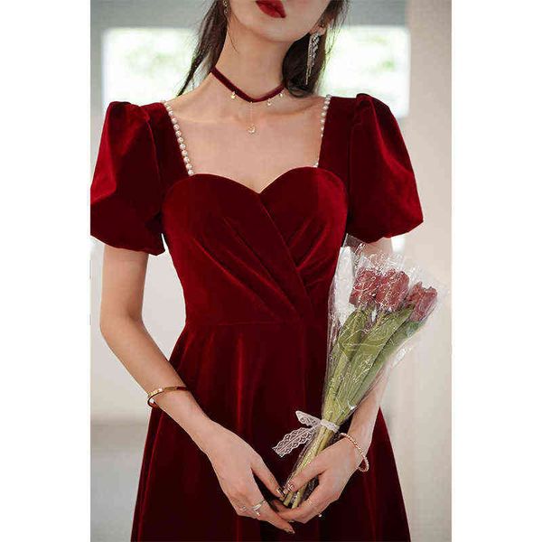 

luxury street style dresses toast cloth bride 2021 autumn small wedding engagement back door can wear french veet at ordinary tim, Black;pink