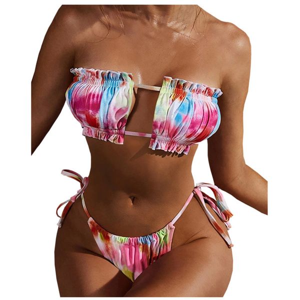 

2020 tee-dye tube batsuit summer luipaard badmode women thong bikini set batpak biquinis & 7, White;black