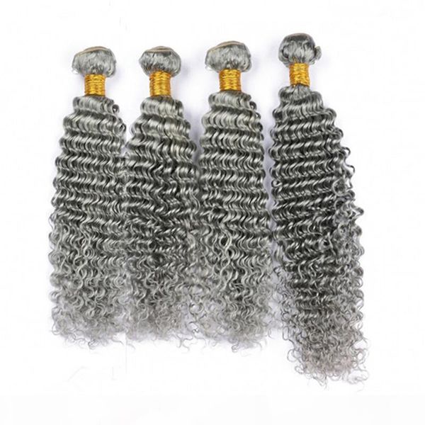 

deep wave brazilian silver grey human hair weave bundles 4pcs lot pure grey color virgin brazilian hair weft extensions deep wavy 10-30&quot, Black