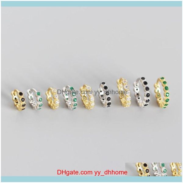 Jewelry1pair çok boyutlu 925 Sterling Sier Hoop Küpe Kadınlar için Traend Takı Piercing Yeşil Beyaz Siyah Yuvarlak Zirkon Hie Damla Teslimat