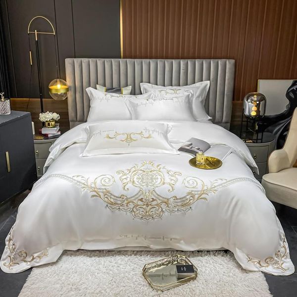 

bedding sets chic home 4pcs embroidery quality satin silk cotton set  king size comforter cover bed sheet pillow shams