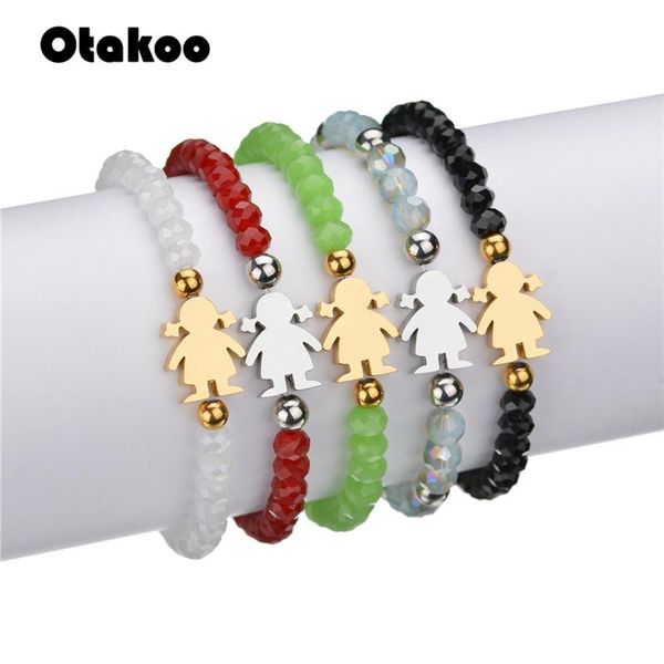 

charm bracelets otakoo brand women bracelet red green black stone stainless steel little boy and girl beaded jewelry, Golden;silver