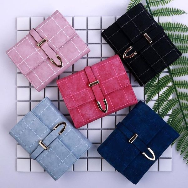 

wallets women's wallet solid color simple short buckle matte leather multi card student personalized, Red;black