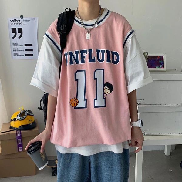 

graphic t shirt fake two piece short sleeved couple t shirt summer womens street sweatshirt graphic ladies casual wear 2021, White