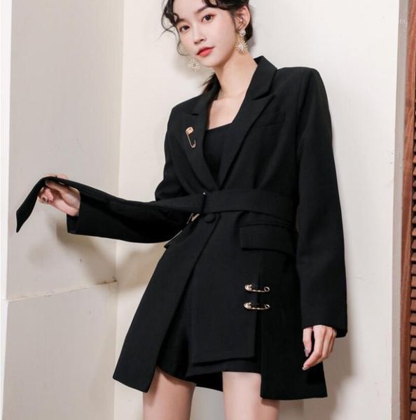 

chic casual single button women blazer jackets notched collar female outerwear elegant ladies coat with belt spring autumn women's suit, White;black