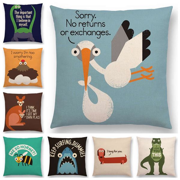 

funny cartoon animals sofa pillowcase dinosaur kangaroo bee dachshund shark decorative letters cushion cover