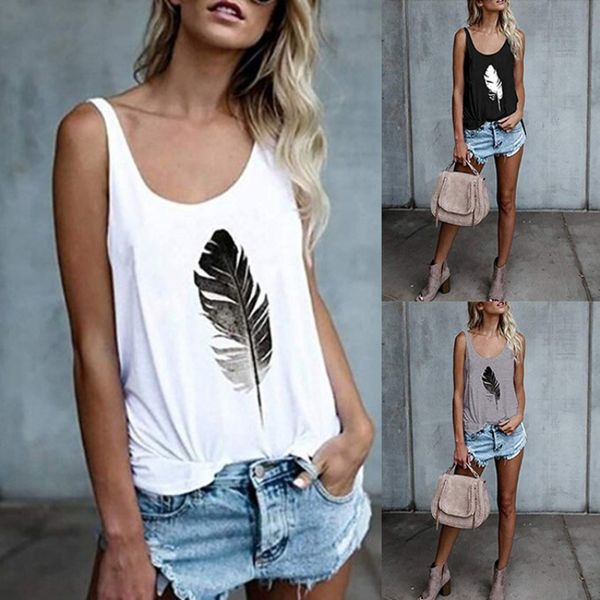

2021 european and american summer new popular feather print women's vest, White