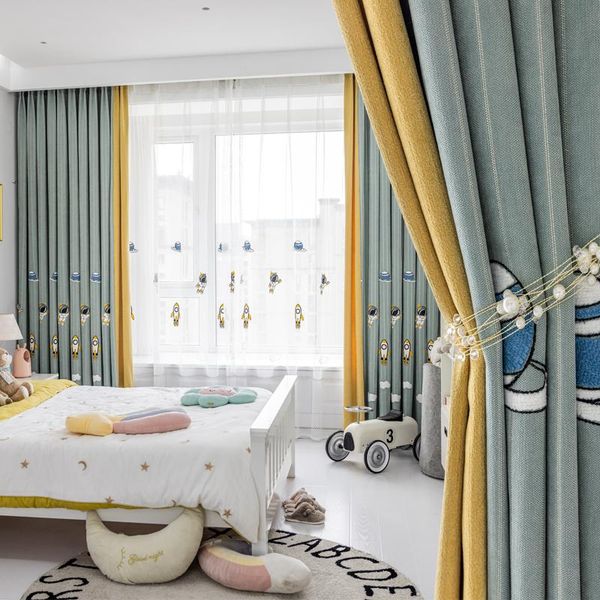 

curtain & drapes customized 2021 children's room boy bedroom chenille shading cloth cartoon astronaut floor window customization