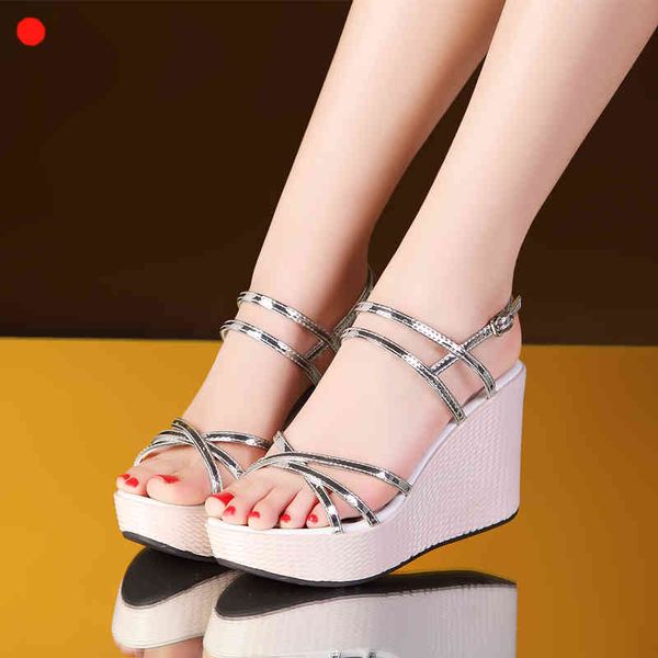 

sandals tamanho 31-43 sandÃ¡lias de salto alto feminino tiras cunhas tornozelo plataforma sapatos verÃ£o azkm, Black