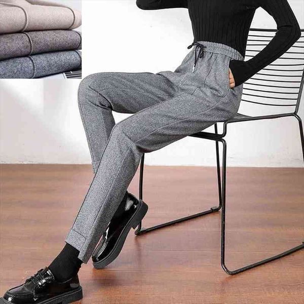 

thickened herringbone woolen trousers women autumn winter casual harem pants female high-waist straight casual trousers, Black;white
