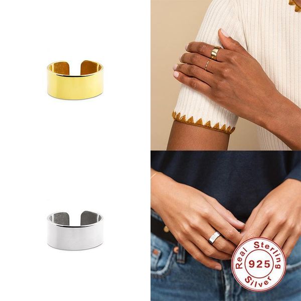 

cluster rings gs 925 sterling silver solid color big size thicker adjustable open for women rock punk gold luxury fine jewelry1, Golden;silver