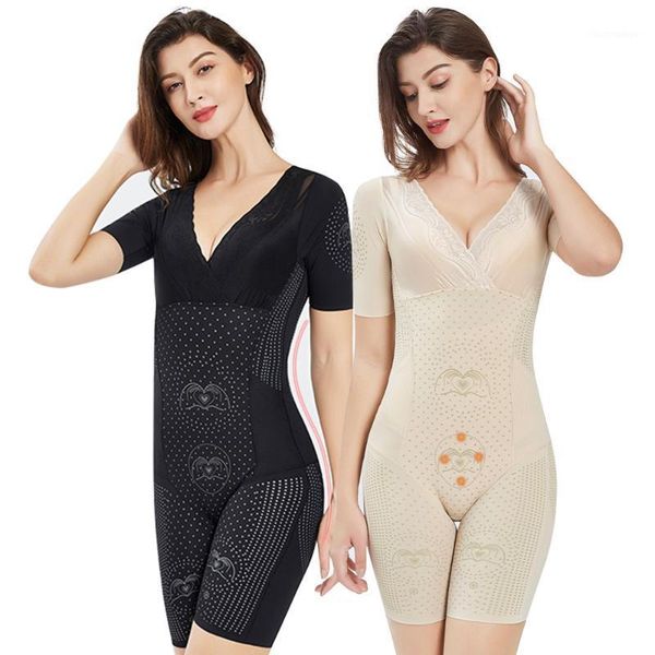 

women's shapers women thigh shapewear bodysuits seamless slimming stretch body arm underwear lace v-neck rompers black nude, Black;white
