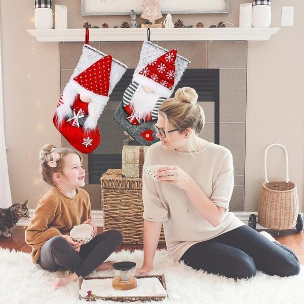 

christmas decorations stockings socks with snowman santa elk bear printing xmas bag tree decoration gift candy year fireplace l3y2