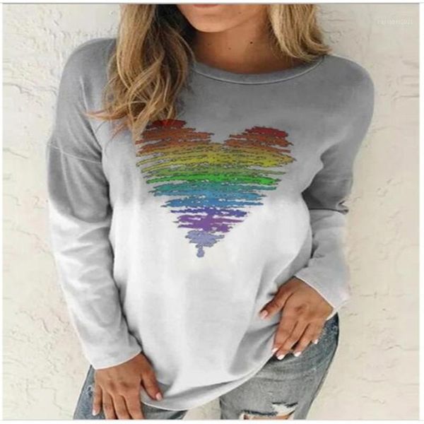 

women's t-shirt autumn 2021 women o-neck to dye printing long sleeve street fashion hip hop casual loose, White