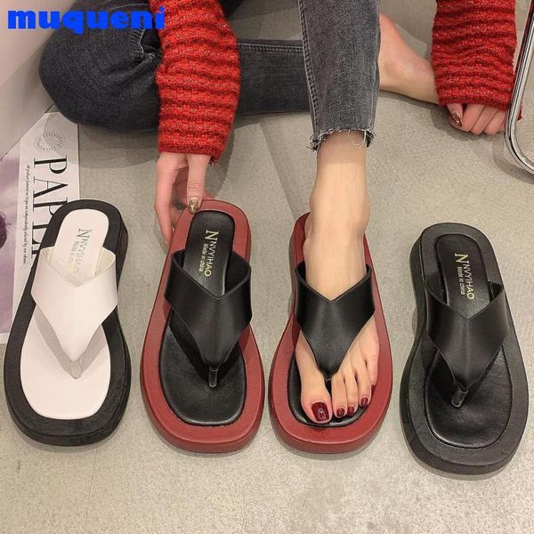 

slippers muqueni black/white mixed color thick bottom flip flops women clip toe platform slides beach shoes