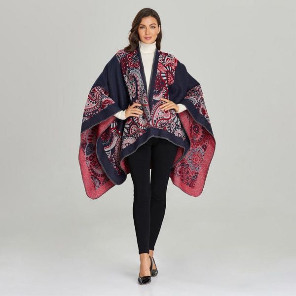 

scarves winter women poncho paisley cashmere pashmina cape lady thick warm blanket shawl wraps 150*130 cm, Blue;gray