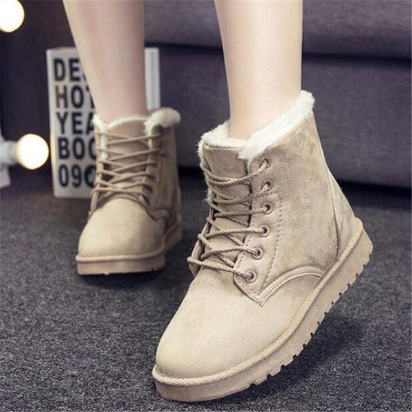 

boots snow 2021 classic heels suede women winter warm fur plush insole ankle shoes lace-up woman, Black