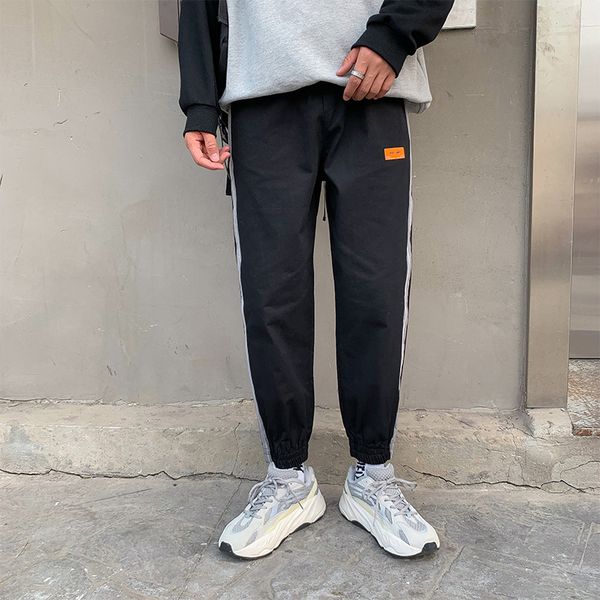 

2021 spring summer loose casual elastic waist single long light weight broek men street jogging, Black