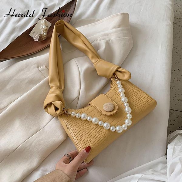 

fashion pearl pu leather underarm bag for women 2021 simple totes shoulder bag lady designer handbags and purses
