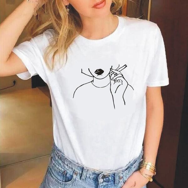 

women's t-shirt hipster smoking girl print t shirt femme summer short sleeve funny harajuku tee casual women camisetas mujer, White