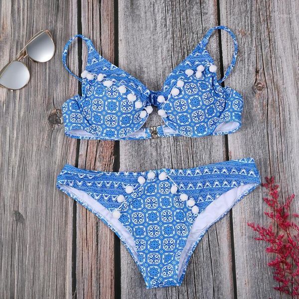 

two-piece swimsuits women bikini set retro ethnic print beach wear blue color low waist brazilian girls bathing suits women's swimwear, White;black